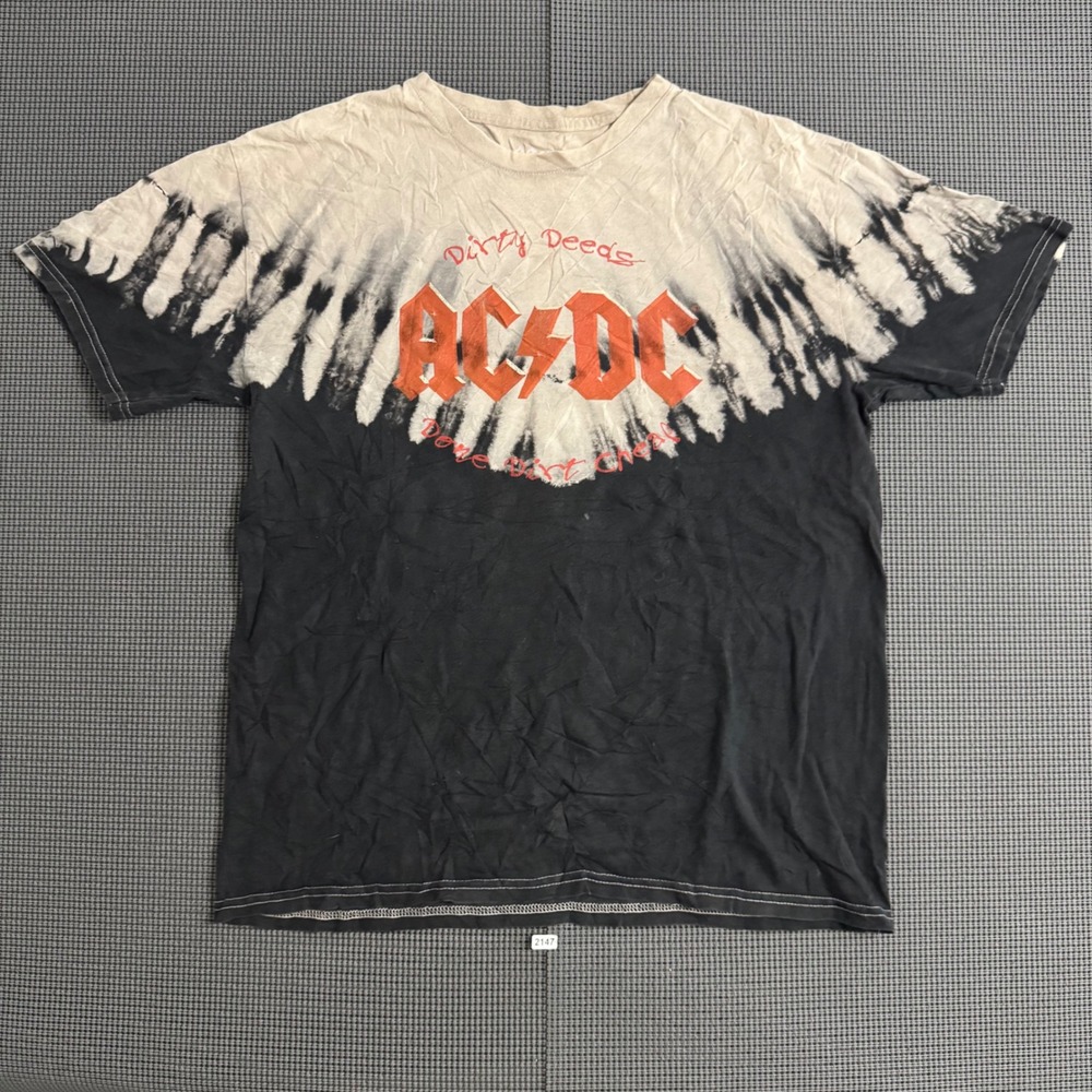 AC/DC Dirty Deeds Done Dirt Cheap Tie Dye Graphic T-Shirt Mens L Black White